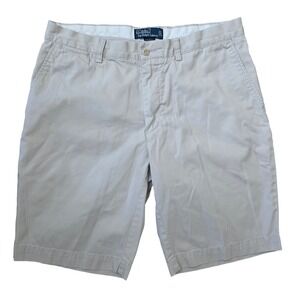Polo Ralph Lauren Mens Tan Khaki Cotton Chino Shorts Size 33 Flat Front Pony